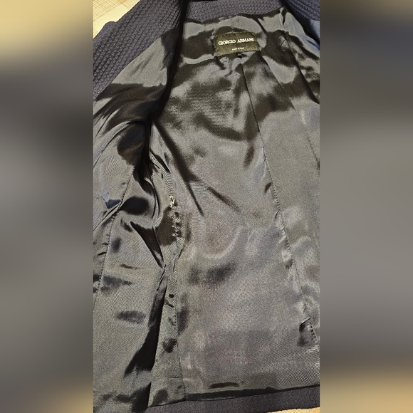 GIORGIO ARMANI Black Silk/Velvet Royal Blue Crepe Single Breasted, S - Picture 10 of 10